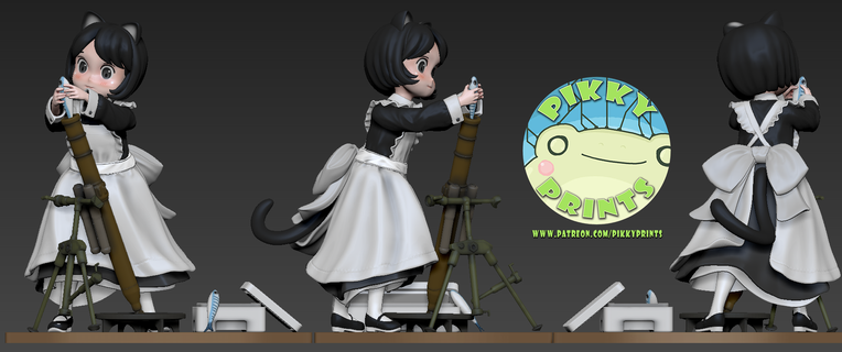 catgirl mortar maid Art anime manga neko cat girl figurine garage kit figure 3d print model - Mito3D