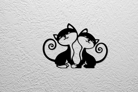 gatos pared Arte gato silueta animales animal 2d 2dart decoración hogar casa mural amor línea arte lineal 3d print model - Mito3D