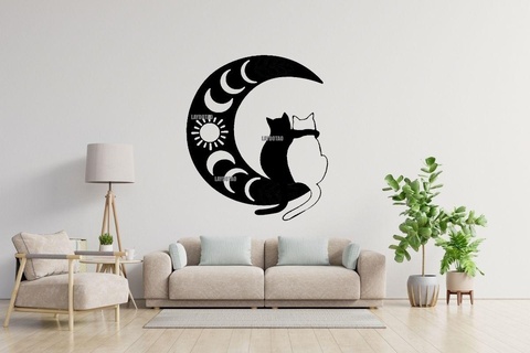 cats love moon mandala wall decorations Home cat deco vegan animal decoration table 3d print model - Mito3D