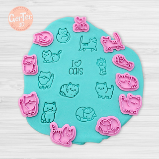 cats mini stamps x10 stamp cookie cutter seal mass cookies cold porcelain ceramics 3d print model - Mito3D