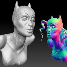 catwoman busto 2 versions art hot cool zbrush sexy beautiful she villain superheroine suit eyes hair head pussy kitty femine female girl 3d print model - Mito3D