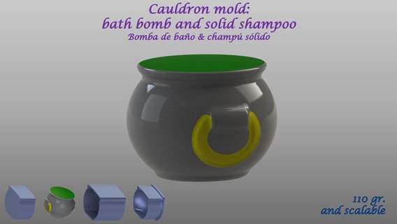 cauldron mold bath bomb solid shampoo molds mould press halloween witch 3d print model - Mito3D