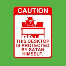 caution desktop protected satan sign art fridge magnet funny refrigerator signs logos 3d print model - Mito3D