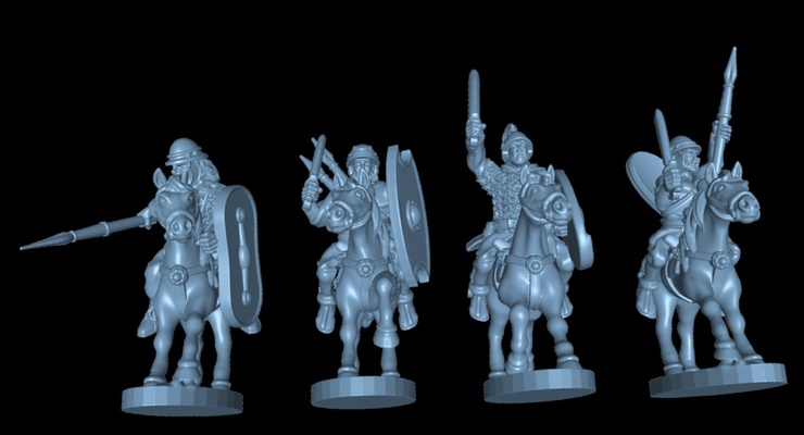 cavalleria gallico germaina ou britannico 4 cavalieri parte 1 gioco saga adlg meg dba antico guerra histoire storia tempi antichi gallia 3d print model - Mito3D