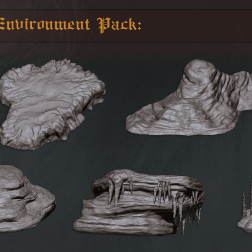 cave environment pack set one game rock rocks cavern terrain tiles dnd tabletop stone cliff 3D print model - Mito3D