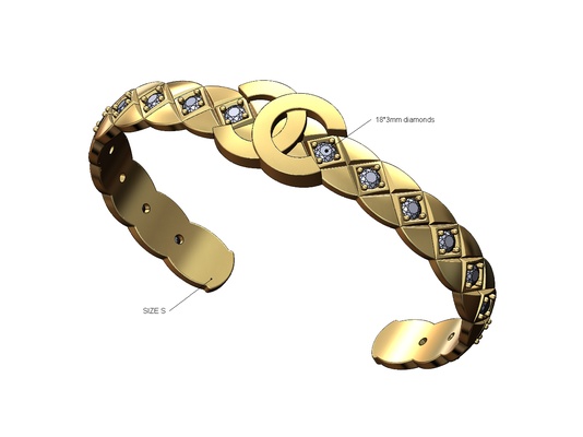 cc fashion logo cross stitch engraving diamond cuff bracelet 3d print model jewelry brand x jewelry gold silver printable carved 3d print model - Mito3D