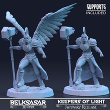 celestial guardião 3d impressão modelo jogos armaduras borda chuteiras pulseira capacete realista asas anjo martelo tabuleiro maça tecido saia 32mm 3d print model - Mito3D