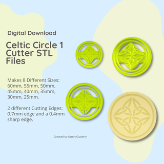 celtic circle 1 knot clay cutter - stl digital file download- 8 sizes 2 versions claycutter cutters earring earrings embossed crescent moon viking gaelic 3d print model - Mito3D