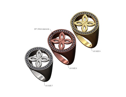 celtic flower open top diamond round signet ring us sizes 7 8 9 3d print model gaelic viking norse jewelry printable gold silver jewellery fashion chunky 3d print model - Mito3D