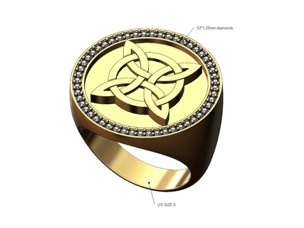 celtic knot large diamond signet ring us size 9 3d print model norse viking gaelic jewelry printable gold silver jewellery luxury statement bling chunky 3d print model - Mito3D