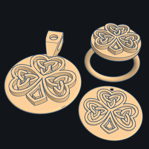 céltico trevo conjunto pingente brinco anel jóia sorte charme 3D print model - Mito3D