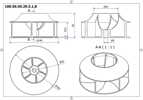 centrifugal impeller 100 impeller fan centrifugal fan blades vacuum turbine air blower  3d print model - Mito3D
