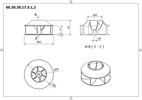 centrifuga girante 60 fan lame vuoto turbina aria soffiatore 3d print model - Mito3D