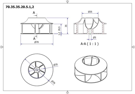 centrifugal impeller 70 impeller fan centrifugal fan blades vacuum turbine air blower  3d print model - Mito3D