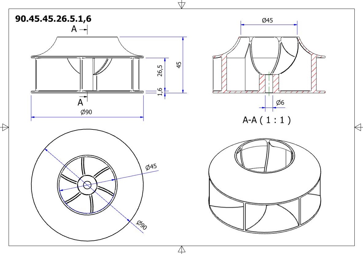centrifugal impeller 90 fan blades vacuum turbine air blower 3D print model - Mito3D