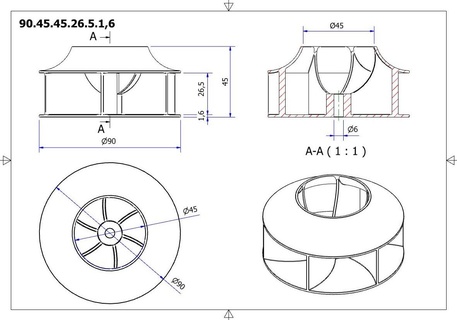 centrifuge impulseur 90 ventilateur lames vide turbine air 3d print model - Mito3D