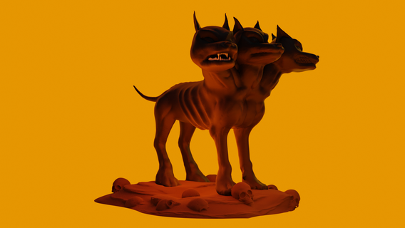 cerbero cane teste portiere custode malavita demone mitologia greco Ade demoniaco bestia infernale cranio 3d print model - Mito3D