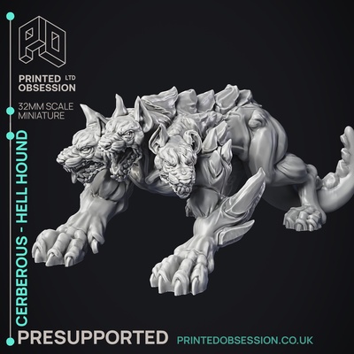 cerberous - hell hath no fury presupported illustrated stats 32mm scale game dnd d&d dungeons dragons miniature tabletop pathfinder rpg creature monster 5e fantasy wargaming 3d print model - Mito3D