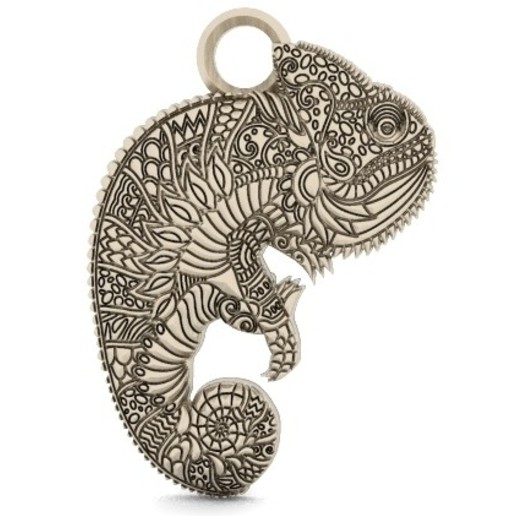 chameleon mandala pendant 1 jewelry animal nature art keychain keyring 3D print model - Mito3D