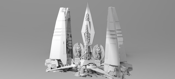 chanceler flutuando cidade 1 scifi kitbash pacote coleção arquitetura nave espacial arranha céu construção estruturas futurista cyberpunk exterior militares construtor sci fi arquitetônico Guerra Estrelas 3d print model - Mito3D