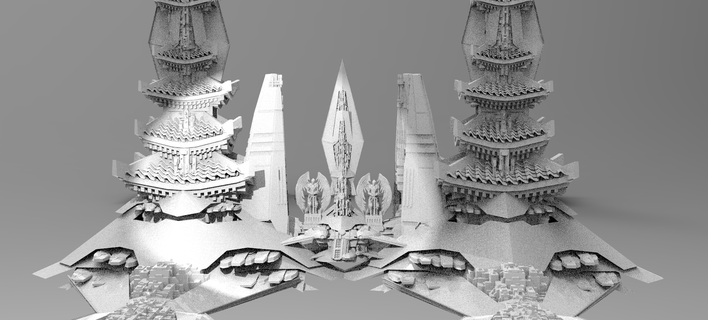 chanceler flutuando cidade 2 scifi kitbash pacote coleção arquitetura nave espacial arranha céu construção estruturas futurista cyberpunk exterior militares construtor sci fi arquitetônico Guerra Estrelas 3d print model - Mito3D