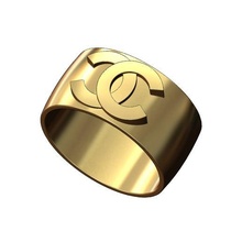 chanel logotipo 12mm Largo charuto banda sizes6to11 3d impressão modelo joalheria anel ouro imprimível luxo 3d print model - Mito3D