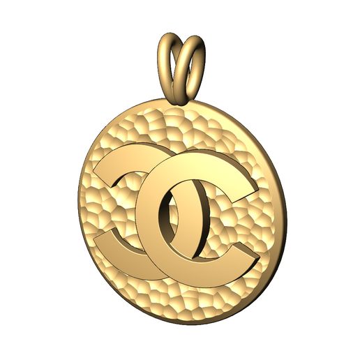 chanel logotipo martelado moeda pingente charme 3d impressão modelo joalheria textura lapidado moda imprimível ouro prata jóias colar vintag forjado 3D print model - Mito3D