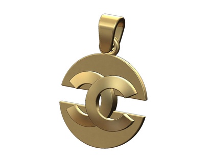 chanel logo split round pendant bail 3d print model fashion charm necklace jewelry printable jewellery bracelet gold silver luxury 3d print model - Mito3D