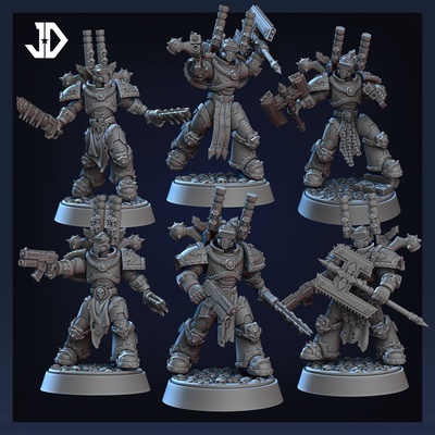 chaos galactic marines - 6 pack game space marine sci-fi berzerkers eaters 3d print model - Mito3D