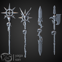 chaos space marines weapons pack 2 40k warhammer40k weapon sword axe 40mm 28mm warhammer bolter shoulder miniatures bits powersowrd staff skull necron world eaters pads marine primaris 3d print model - Mito3D