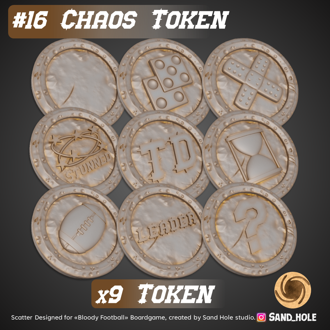 Chaos Token sh16t Spiel Fantasie Brettspiel Ork Zwerg Halbling Rotz Untote Amazonas Echsenmensch nordisch Vampir 3D print model - Mito3D