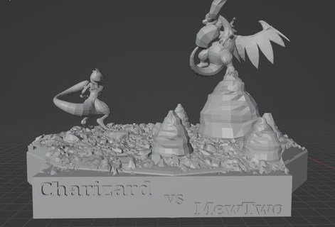 Charizard mewtwo pok seg batalha vídeo jogos duelo fictício criaturas fogo psíquico dragões colecionável estatuetas detalhado modelos fantasia digital arte 3d Renderização esculturas personagem criatura 3d print model - Mito3D