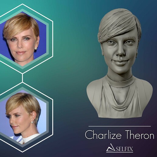 charlize daí 3d retrato escultura impressão modelo fracasso fêmea Charlize Theron estátua arte figura mulher esculturas 3D print model - Mito3D