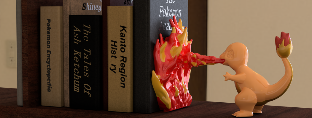 charmander sujetalibros ardiente 3d impresión empujar lun amantes hogar casa decoración impreso jugador regalo friki pokemon coleccionista s articulo estante arte único juego azar habitación oficina nerd 3d print model - Mito3D