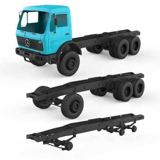 chassis mercedes benz ng chasis chevy k30 vehicle gmc car automobile base rc truck tamya parts printable axle body 3D print model - Mito3D