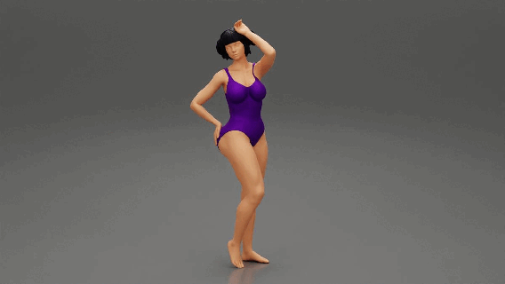 alegre mulher roupa banho posando praia 3d impressão modelo fêmea corpo moda roupas menina personagem humano anatomia estátua escultura metamorfose pé Penteado poli 3d print model - Mito3D
