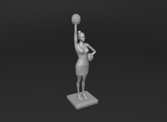 cheerleader kunst pom poms mädchen frau schule hochschule weiblich tanzen rock statue zahl schülerin sportlich spielzeug kunststück sport 3d print model - Mito3D