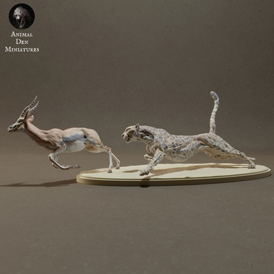 guépard chasse thomson gazelle animal afrique chat antilope sauvage faune créature réaliste sculpture figurine figure miniature savane 3d print model - Mito3D