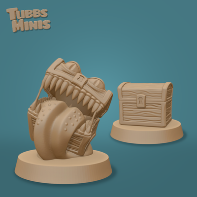 chest mimic - classic monster fantasy miniature rpg tabletop d&d dnd presupported 3d print model - Mito3D