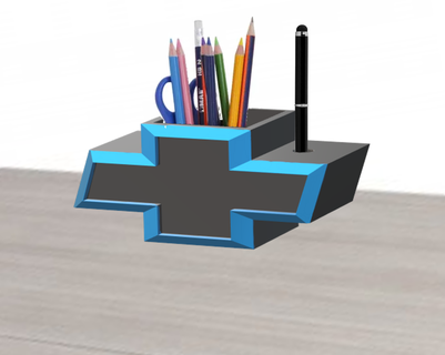chevrolet logo pencil holder ballpoint pen office support writing 3d print model - Mito3D