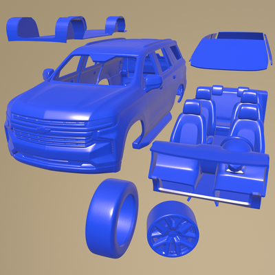 chevrolet tahoe 2021 imprimível carro in separado partes corpo fenda 1 10 escalextrico tamiya rc miniz rastejante kyosho axial traxxas micro 3d print model - Mito3D