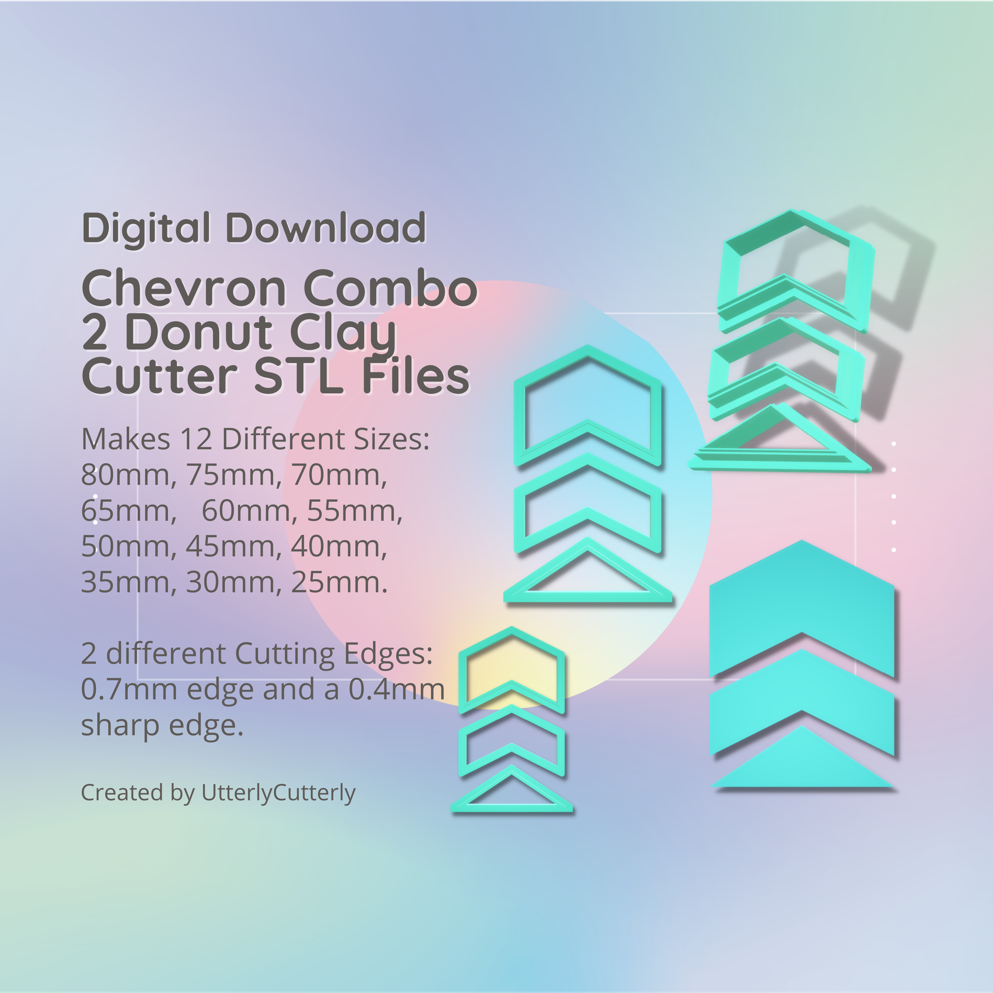 chevron combo 2 clay cutter - geometric digital file download- 12 sizes versions earrings pendant barrette Tools earring polymer embossed hexagon utterlycutterly utterly cutterly cookie fondant organic shape indie fashion 3D print model - Mito3D