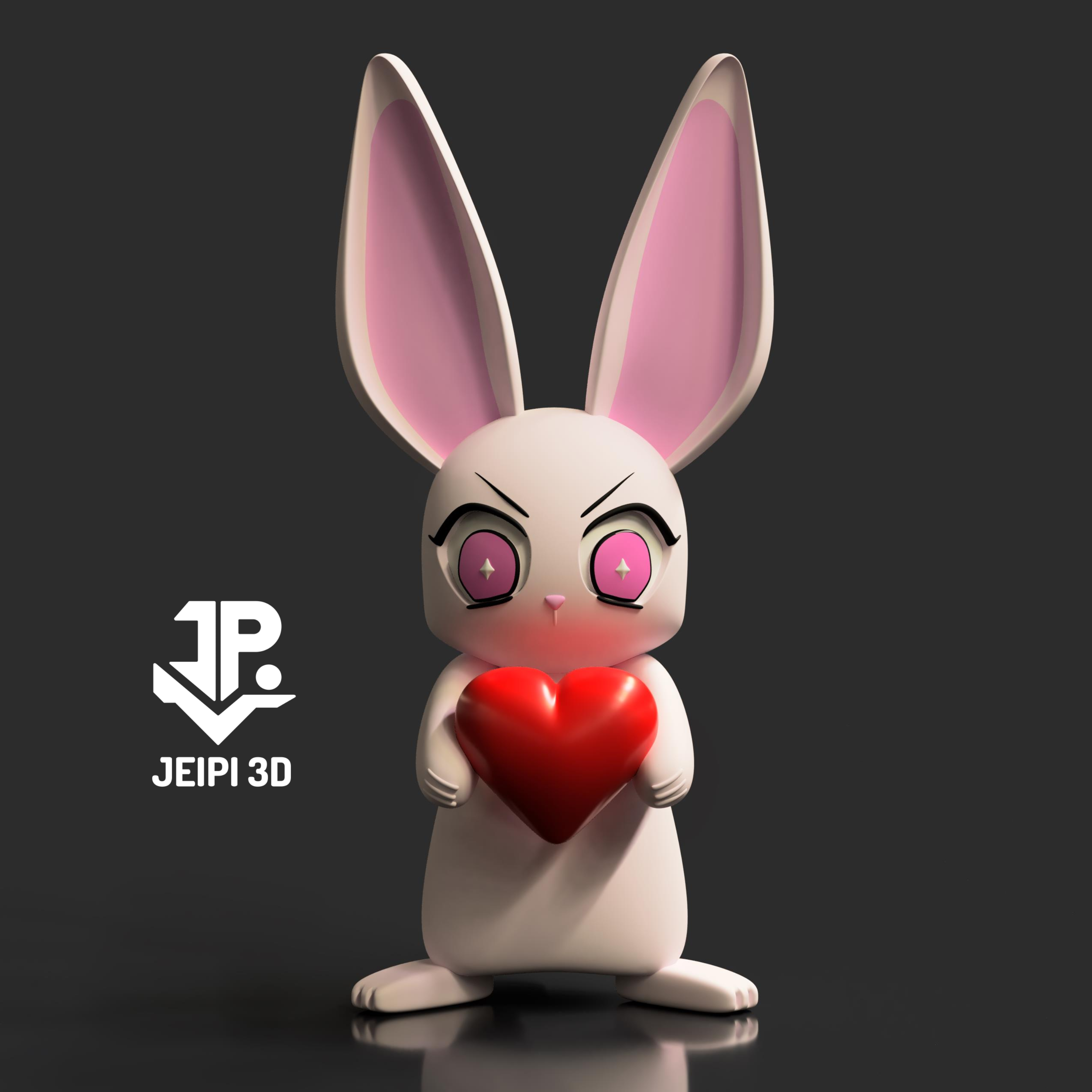 chibi bunny heart character kawai rabbit easter valentine's day chubby kawaii nice tender animal cuddly cute anime lively 3D print model - Mito3D