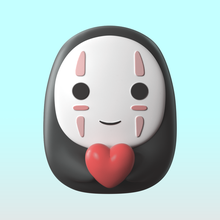 chibi kaonashi tenendo cuore portachiavi San Valentino regalo arte carina giocattolo resina figura amore decorazione kawaii ghibli faccia viso fidanzata 3d print model - Mito3D