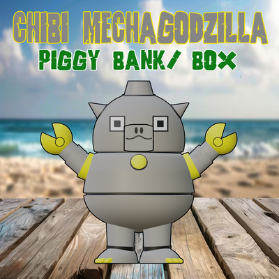 chibi mekagodzilla hucha dürbün a caja sanat godzilla alcancia domuzcuk banka mecha hediye tasarım para kutu 3d print model - Mito3D