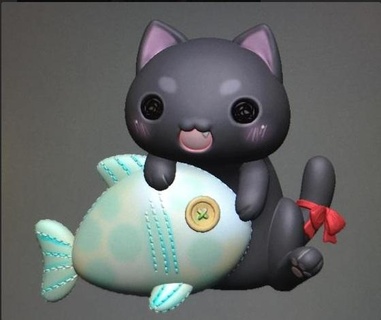 Chibi sd Katze Fisch Spielzeug niedlich Zahl kawaii Miniatur 3d print model - Mito3D