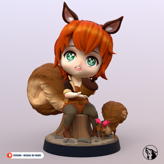 chibi esquilo menina anime Admirador arte 3dprint impressão 3d figura colecionáveis jogos stl açao personagem maravilha dc quadrinho 3d print model - Mito3D