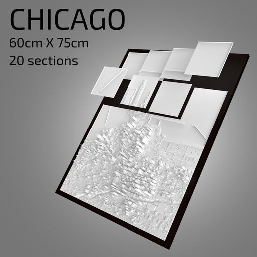 chicago framed souvenir city map architecture design frame 3D print model - Mito3D