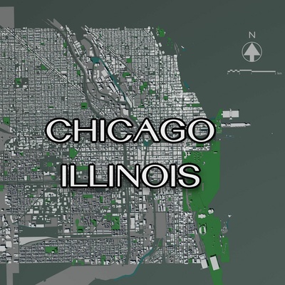 chicago etats unis masse bâtiments amérique illinois carte ville urbain bâtiment rue rivière pays planification architecture paysage 3d print model - Mito3D