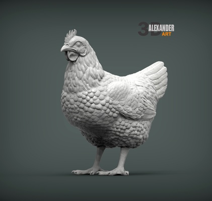 poulet 3d impression modèle art oiseaux imprimante ferme village plumes ailes miniatures figurines nature animal sculpture imprimable sculptures 3d print model - Mito3D